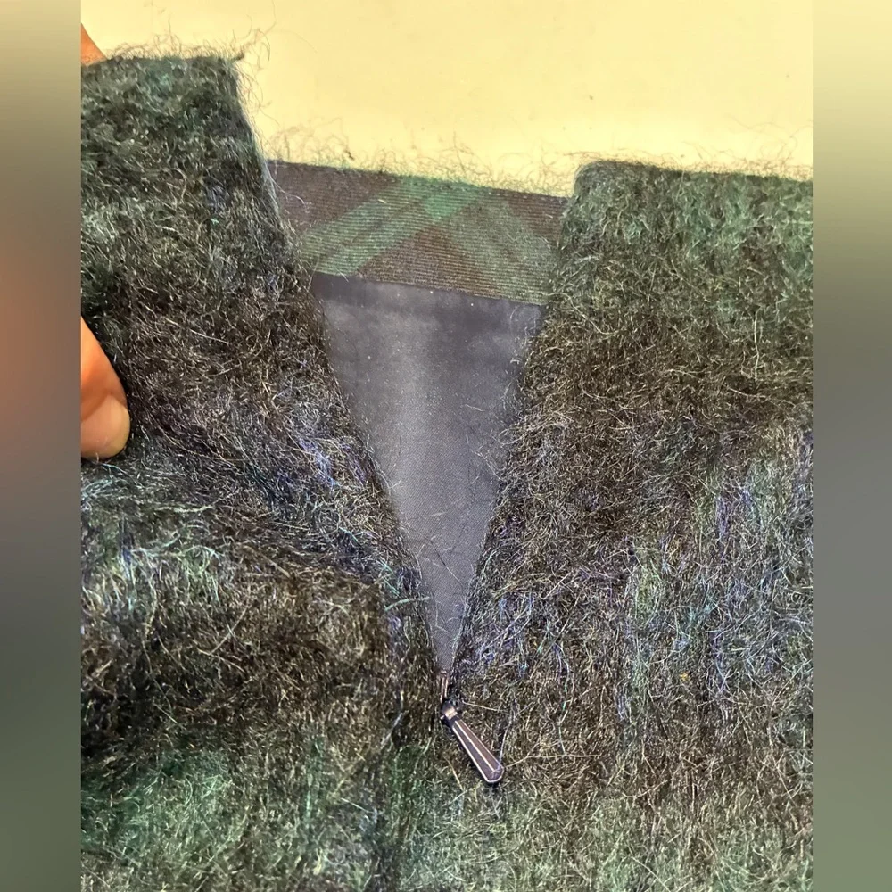 Talbots Wool/Mohair Plaid Skirt, Size 14 Petite, Navy & Green, Fully Lined, EUC